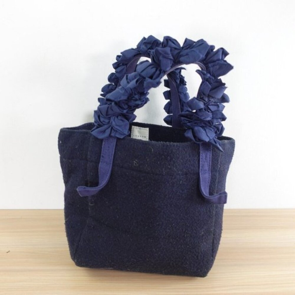 Small Bucket Tote Bag Wool Silk Ruffle Y2K Fun Japanese Luxury Blue JAPAN LUDLOW